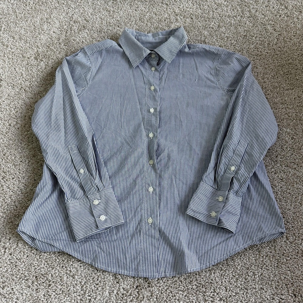 Banana Republic Shirt Womens S Petite Blue Striped Button Up Cotton Long Sleeve